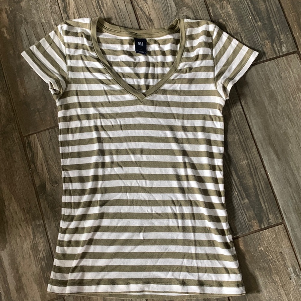 Stripped Green V-Neck Tee Gap